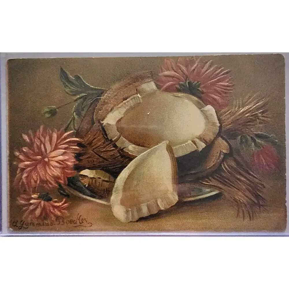 Lot Of Four Vintage Antique Postcards Decanter Fruit